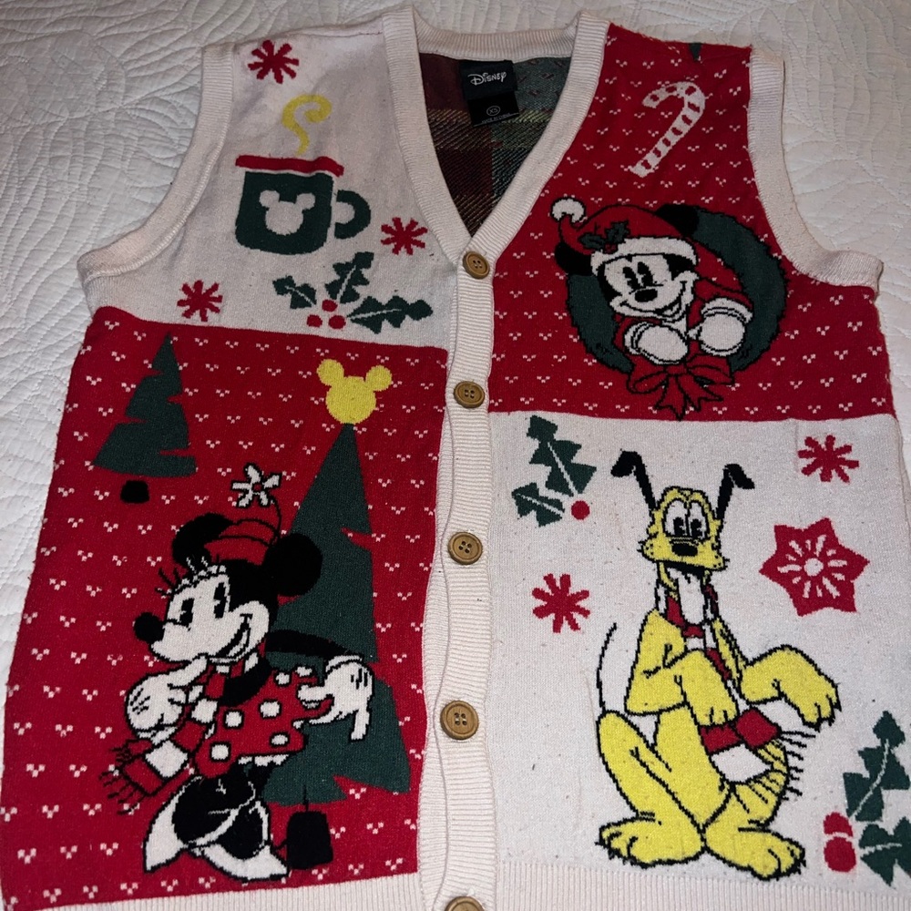 Disney Women's Festive Red Knit Vest